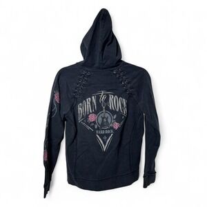 Hard Rock Cafe Born to Rock Full Zip Hoodie Women's M Y2K Punk Goth